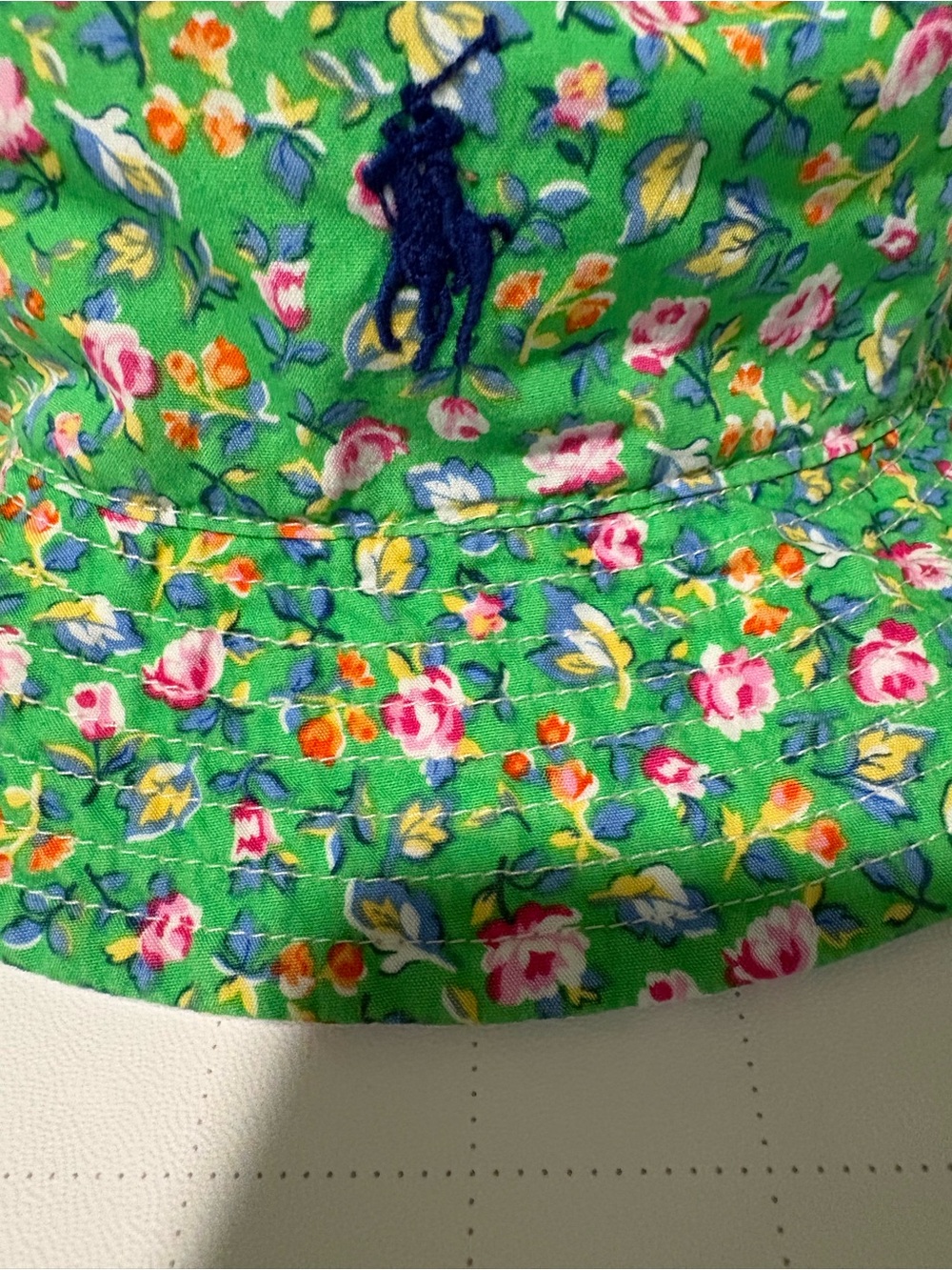 Ralph Lauren Beautiful Green Floral Bucket Hat with Pink, Yellow & Blue Accents
